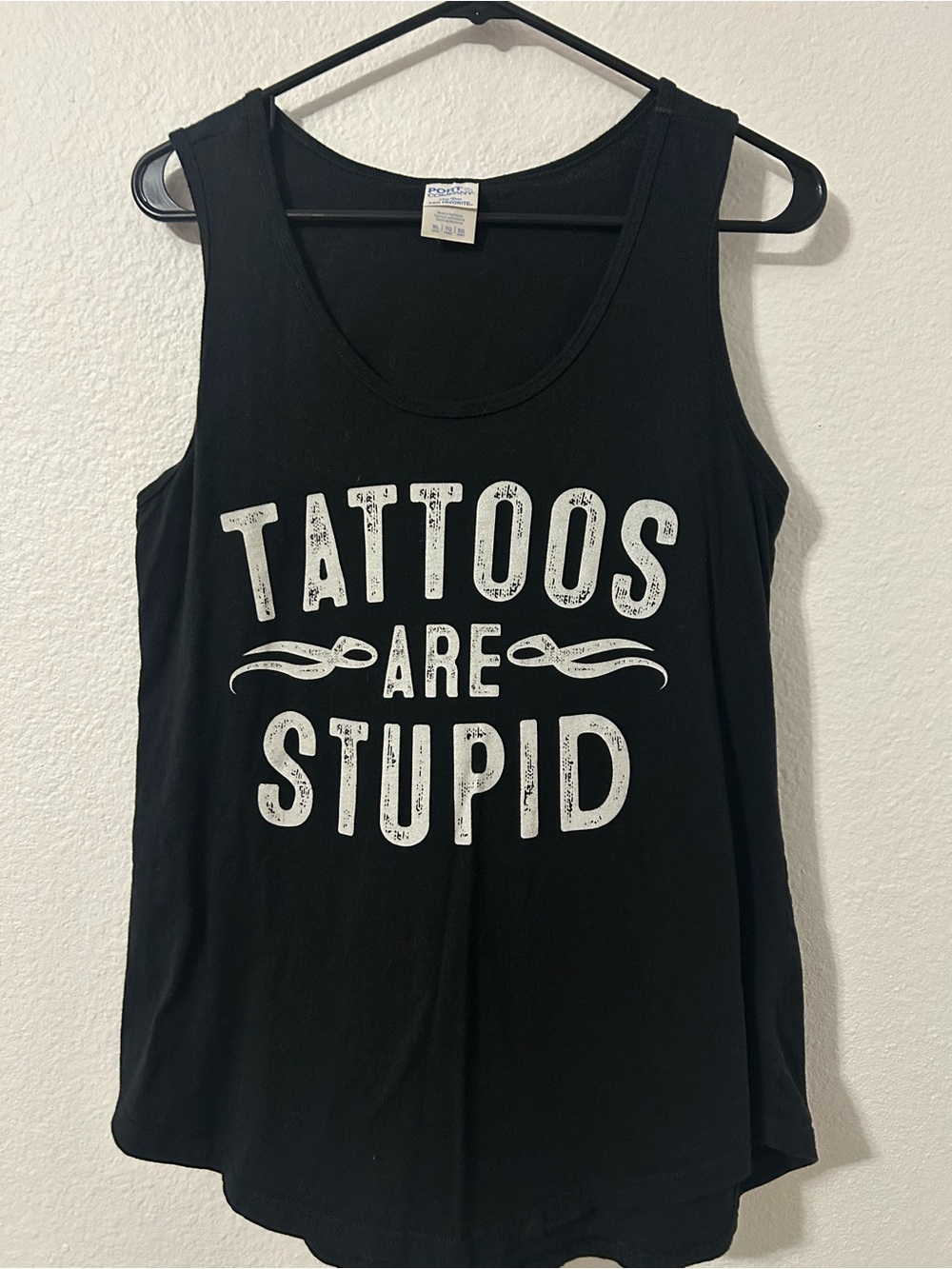 Black Graphic Tank Top - 'Tattoos Are Stupid'